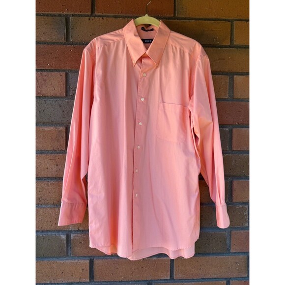 Izod Silky Poplin Shirt Button Down Dress | Peach Coral |‎ Mens Size 16 (32/33) - Picture 1 of 12